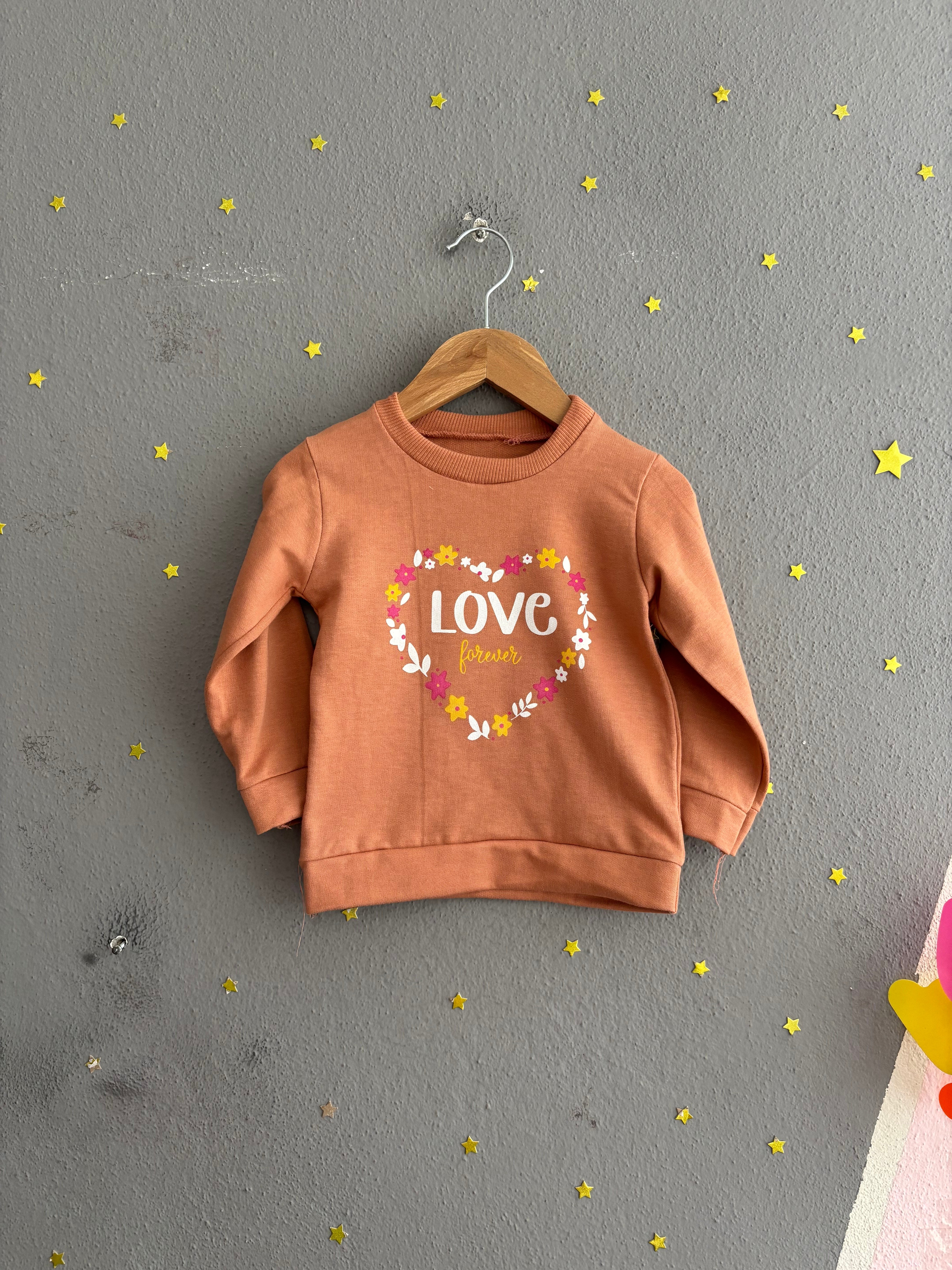2140 - Love Baskılı Kız Bebek Takımı - Taba