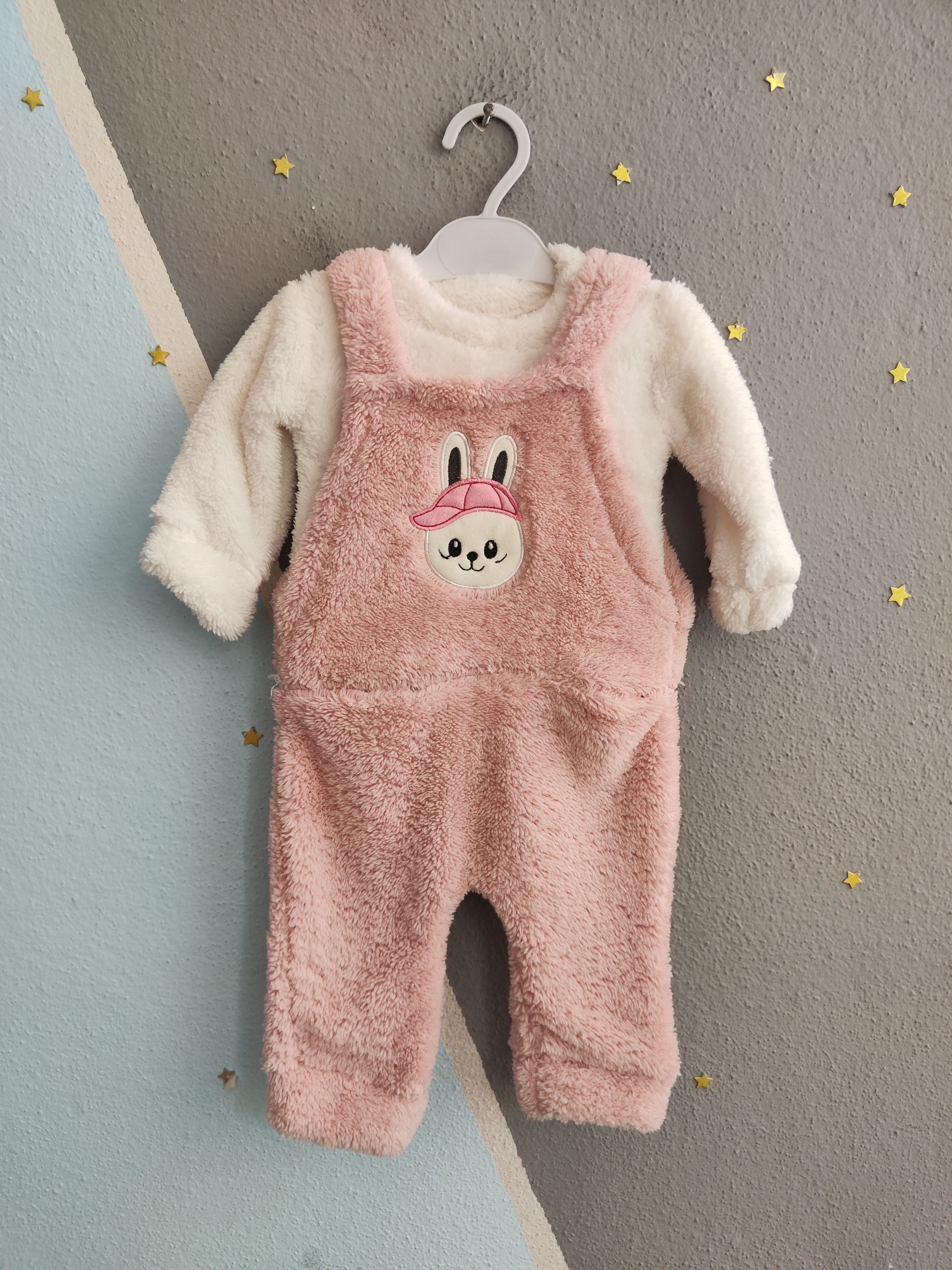 2143 -Peluş Kumaş Bebek Tulumu - Gül kurusu