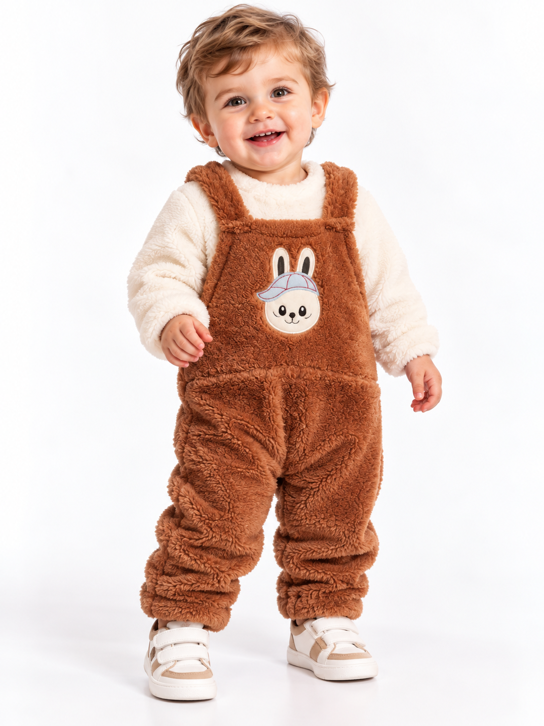 2143 -Peluş Kumaş Bebek Tulumu - Kahve