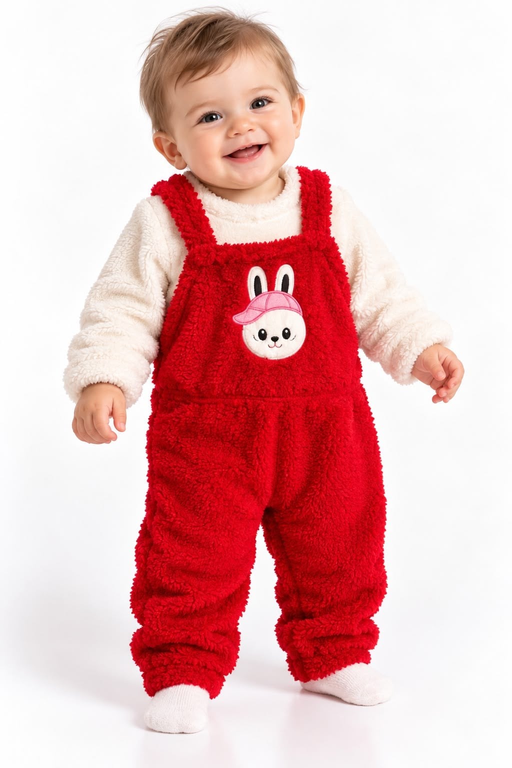 2143 -Peluş Kumaş Bebek Tulumu - kırmızı