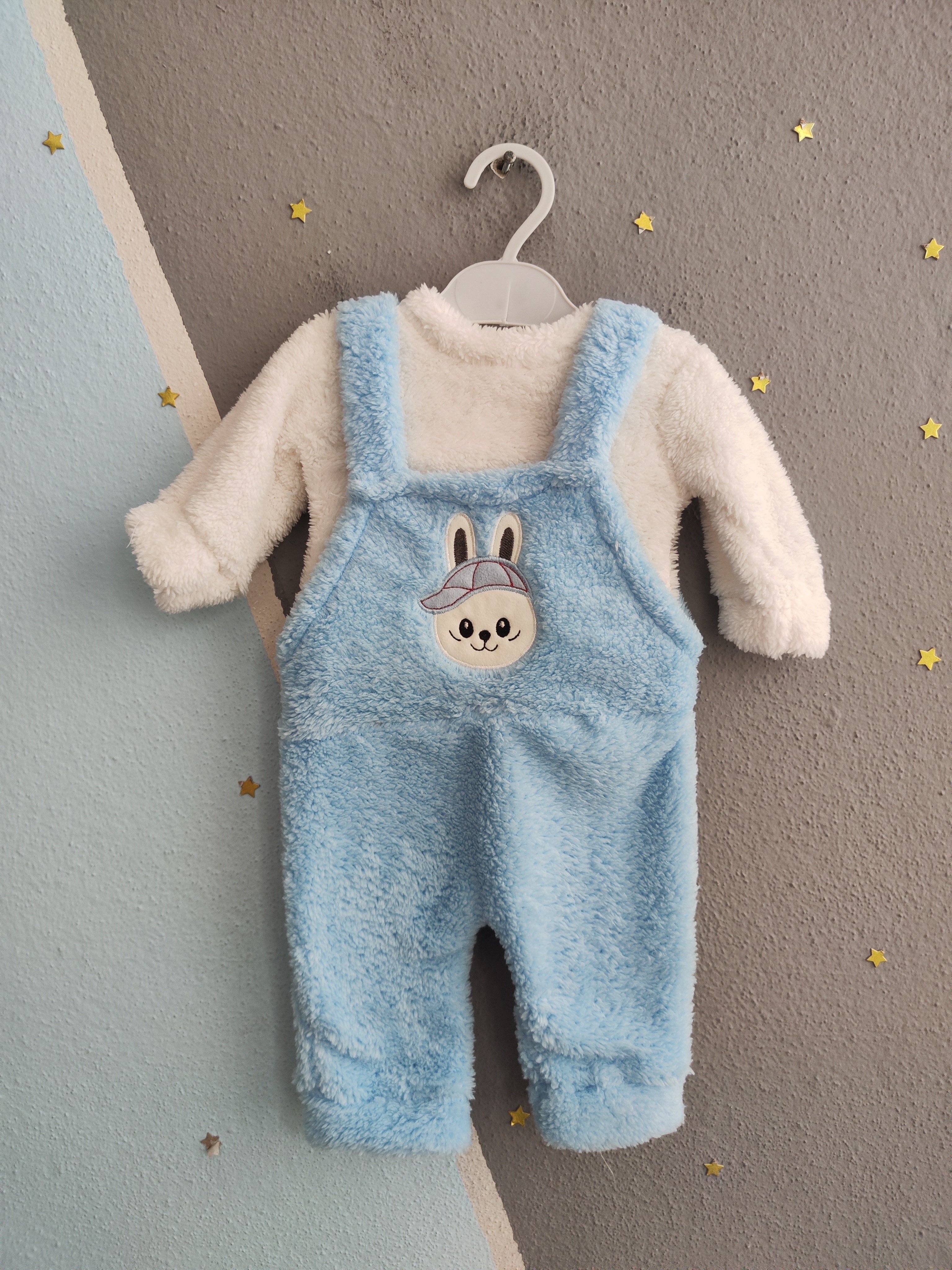 2143 -Peluş Kumaş Bebek Tulumu - Mavi
