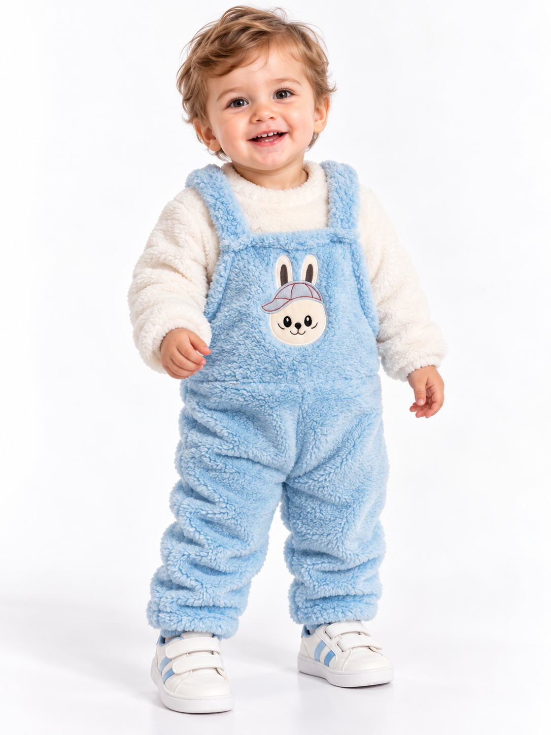 2143 -Peluş Kumaş Bebek Tulumu - Mavi