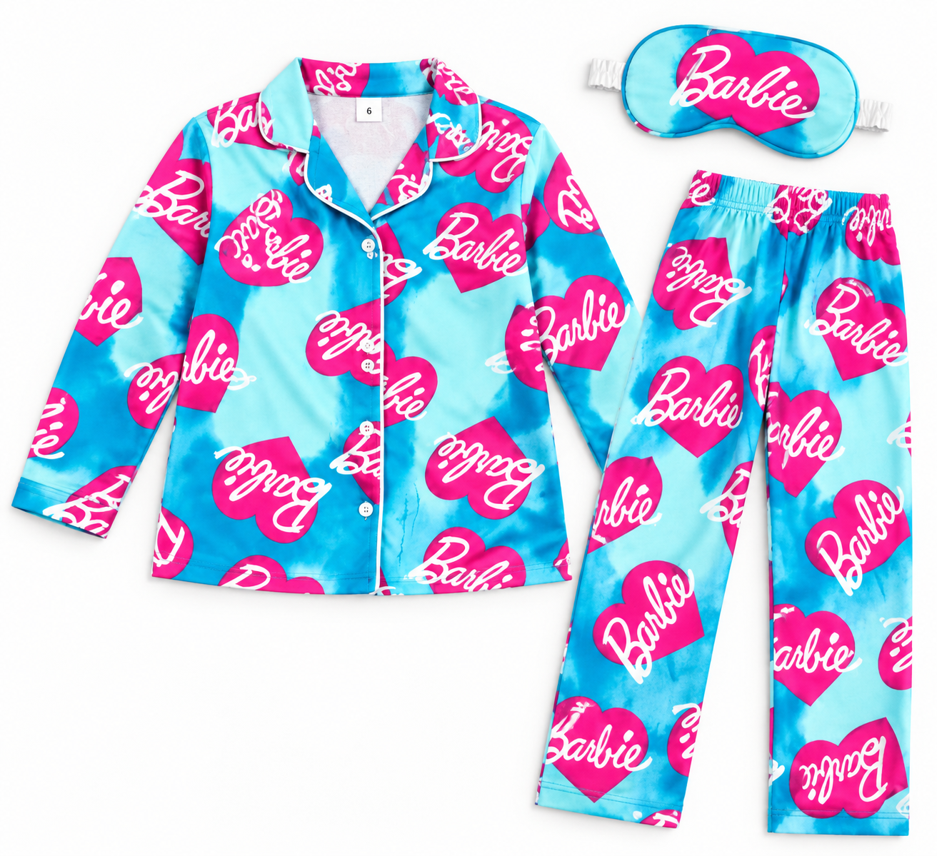 2144 - Kız Çocuk Pamuklu Göz Bantlı Pijama Takımı - Mavi-yeşil