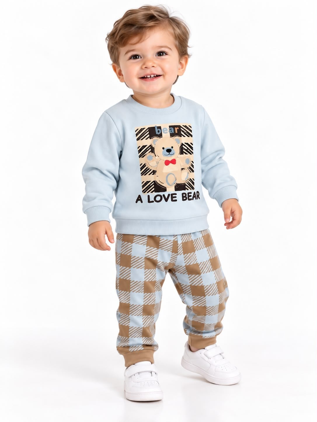 2145 - Bear Baskılı Erkek Bebek Takımı - Açık mavi