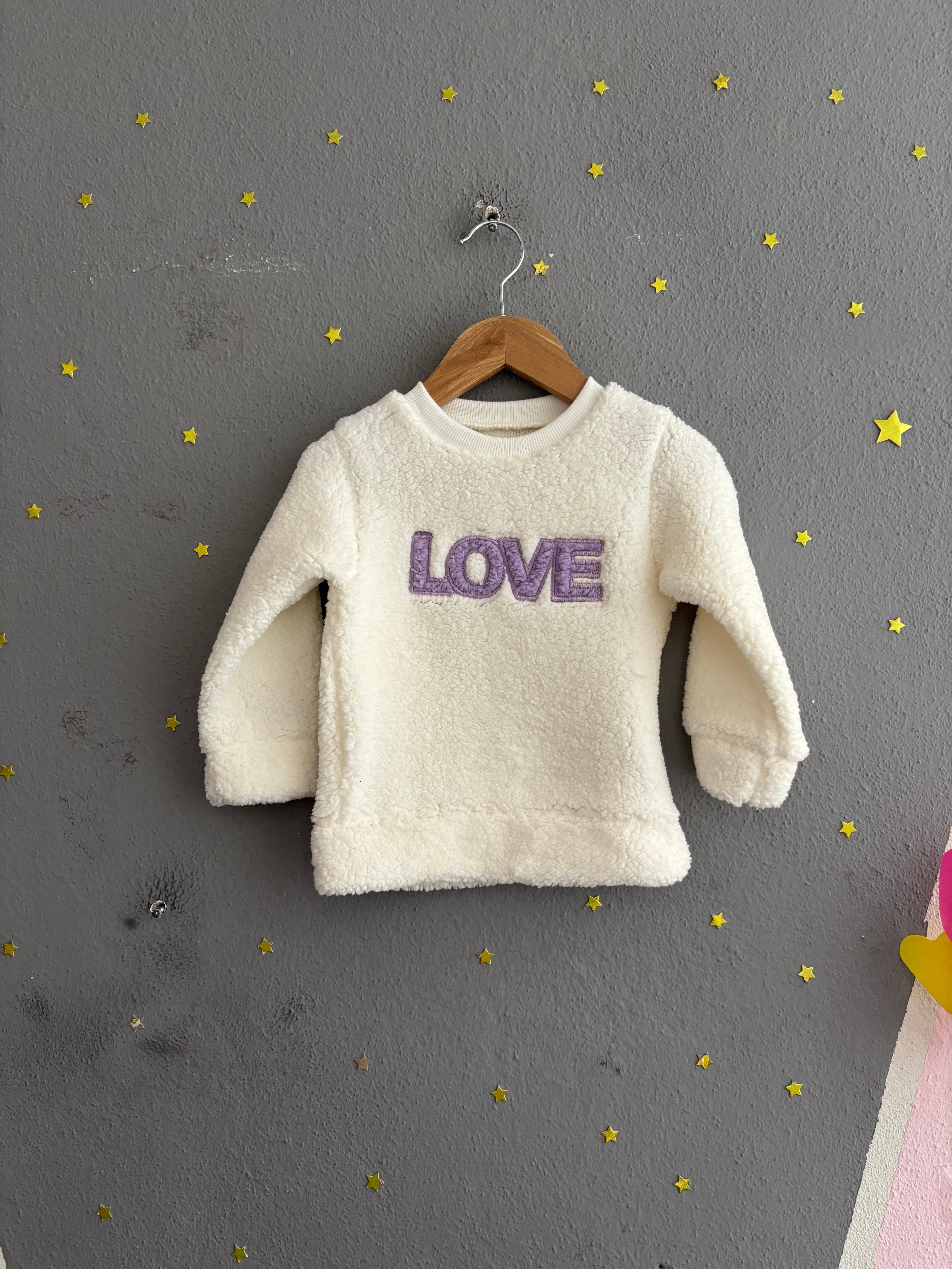 2153 - Love Baskılı Peluş Kumaş Kız Bebek Takımı - Lila