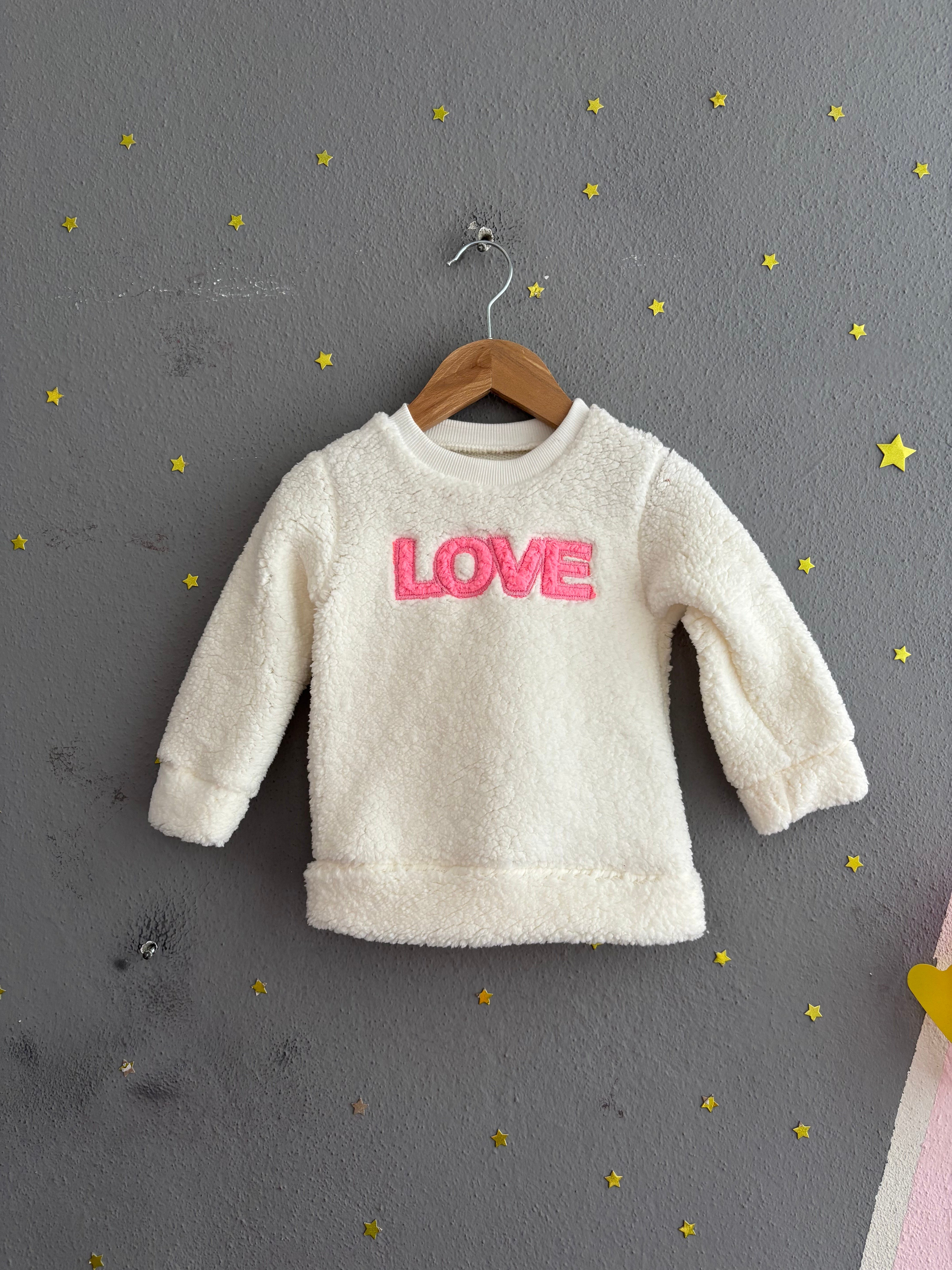 2153 - Love Baskılı Peluş Kumaş Kız Bebek Takımı - Neon