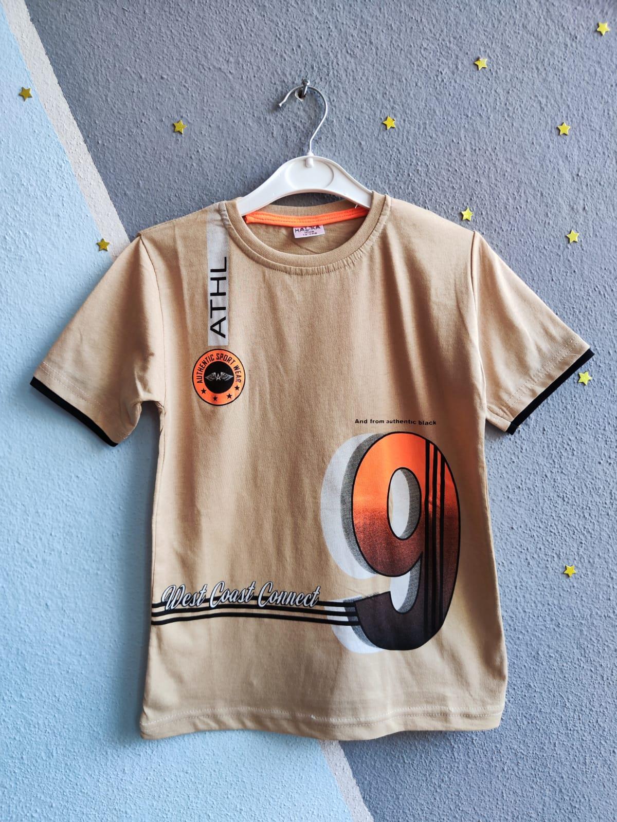 9 Rakamı Baskılı Erkek T-Shirt - Krem