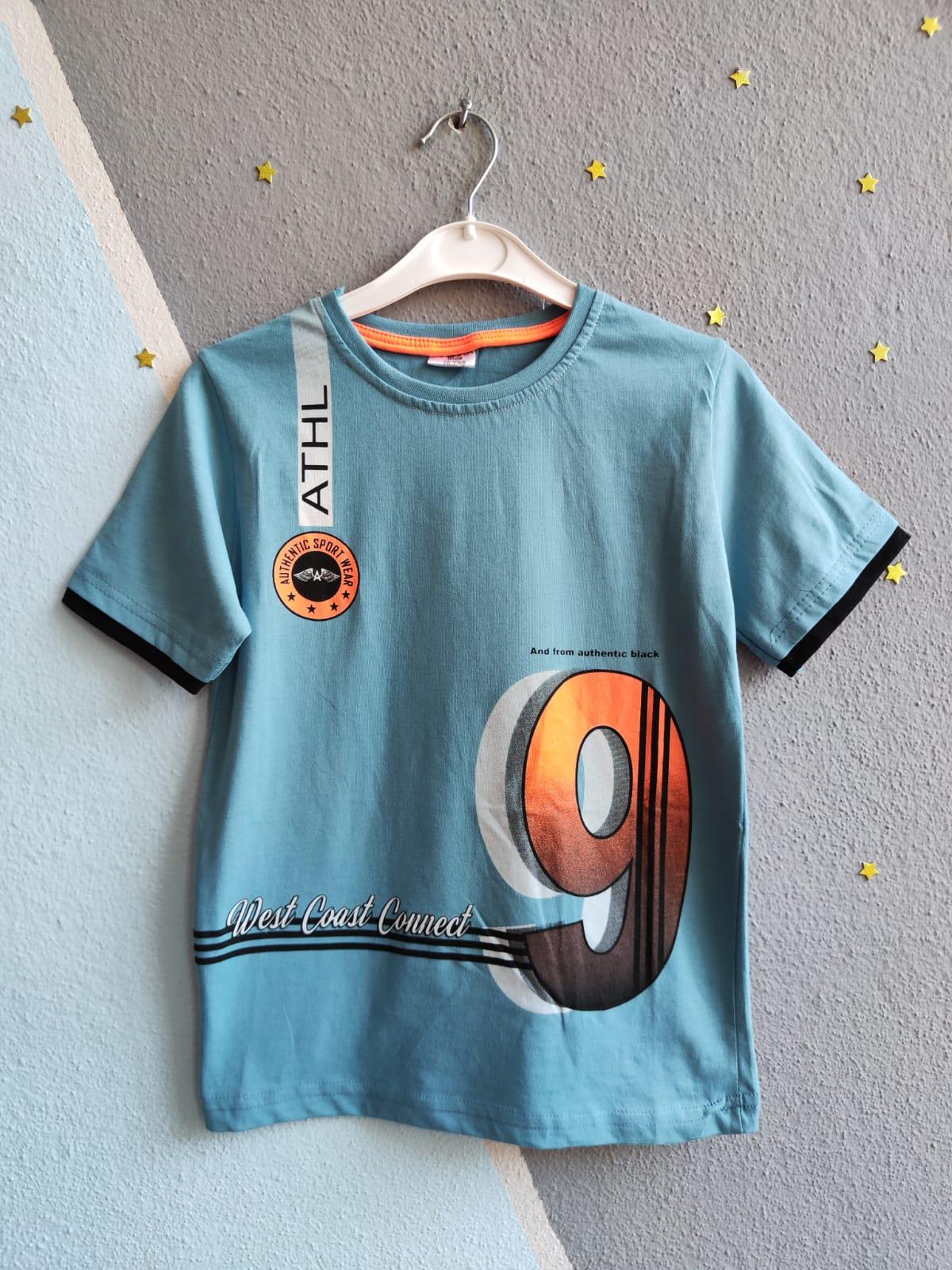 9 Rakamı Baskılı Erkek T-Shirt - Mavi