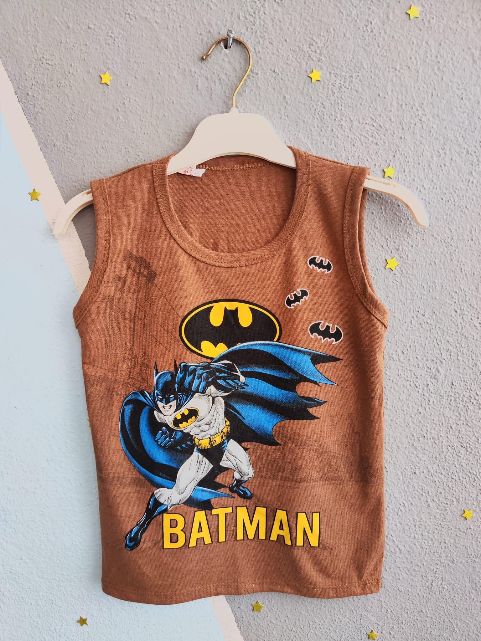 1466 - Batman Baskılı Sıfır Kollu Erkek Takım- Kahve
