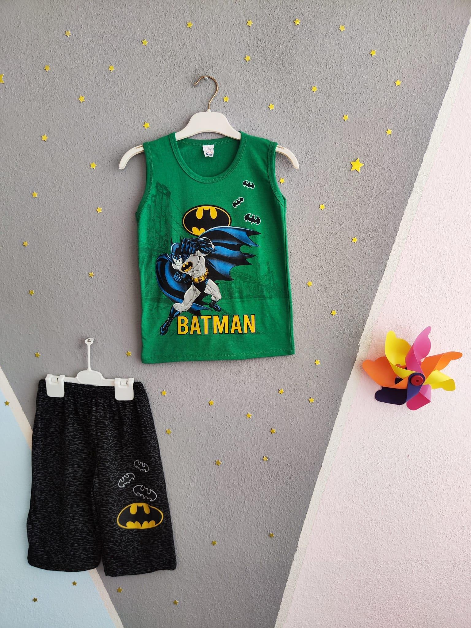 1466 - Batman Baskılı Sıfır Kollu Erkek Takım- Yeşil