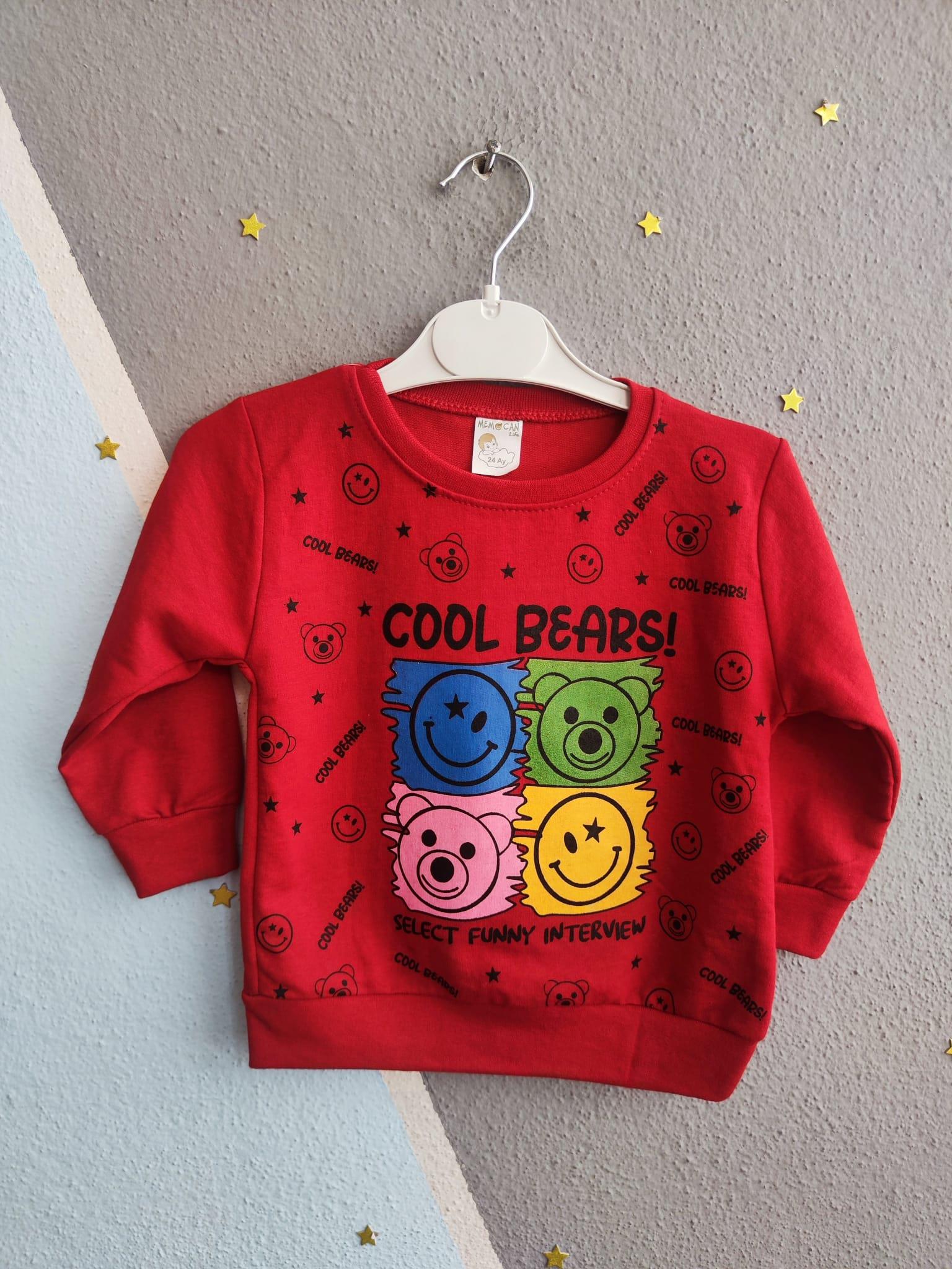 Cool Bears Baskılı Aylık Kız Takım - Kırmızı