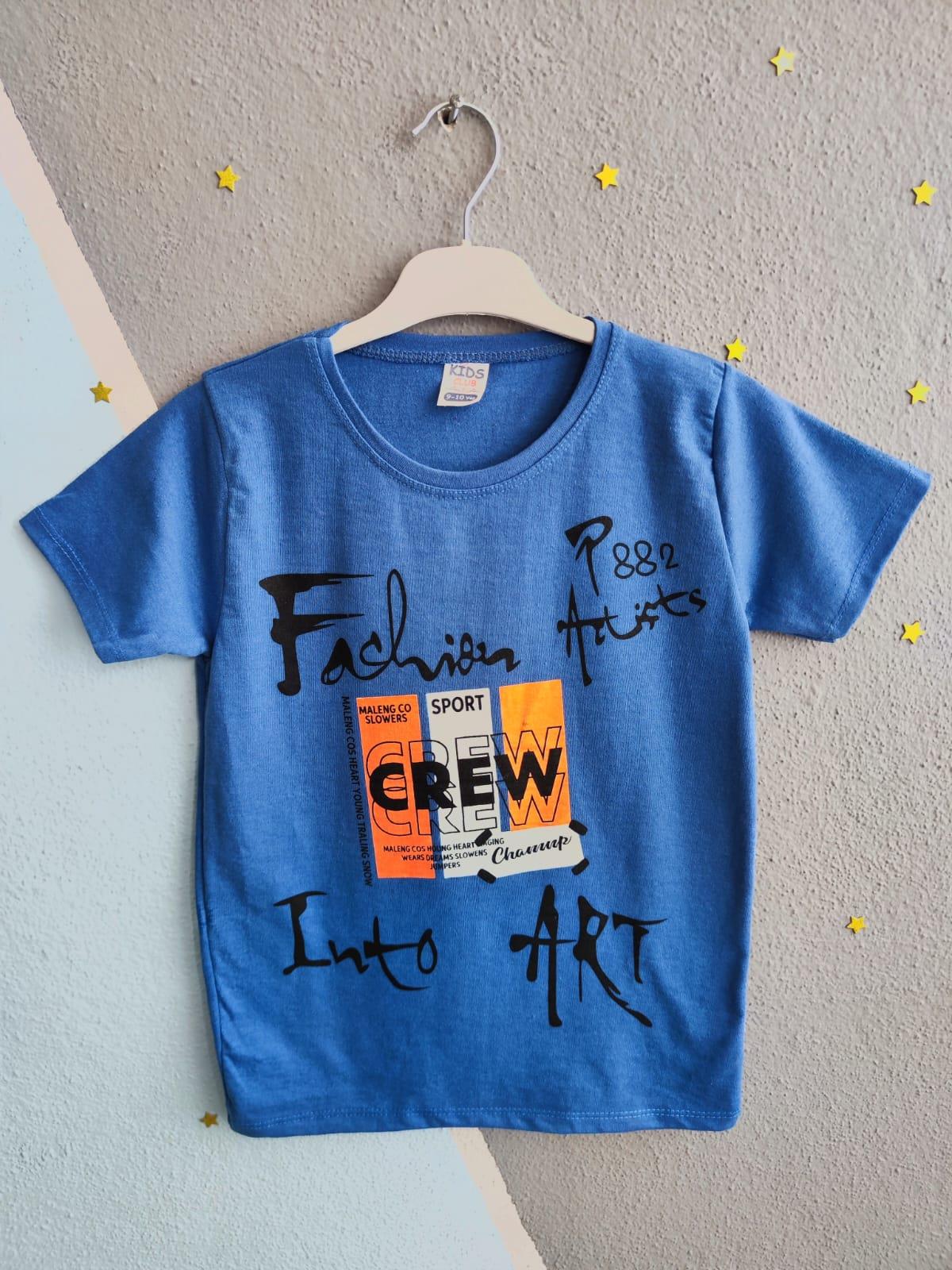 Crew Baskılı Kısa Kollu Erkek Takım - Mavi