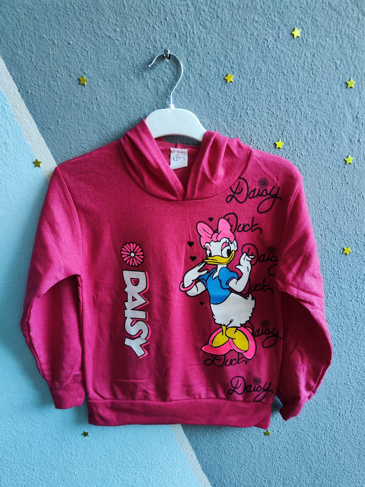 Daisy Baskılı Kapüşonlu Kız Takım - Fuşya