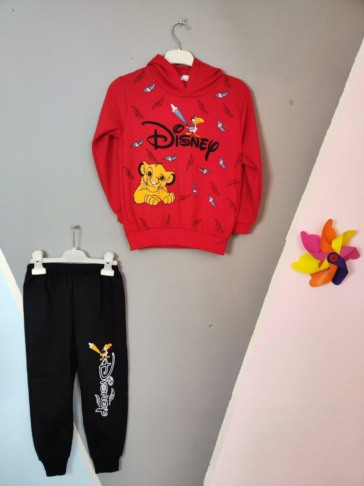 1381 - Disney Baskılı Kapüşonlu Erkek Takım - Kırmızı