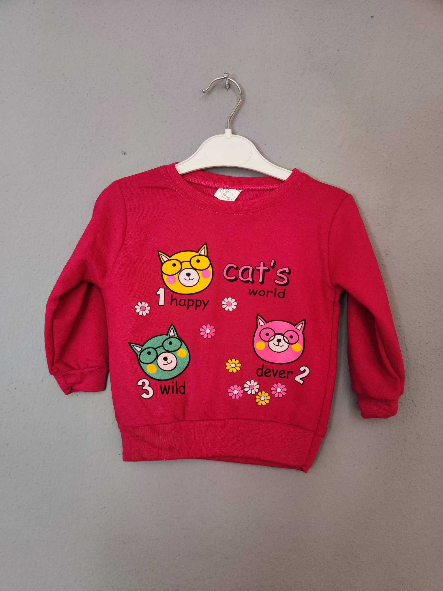 Happy Cats Baskılı Kız Çocuk Takımı - Fuşya