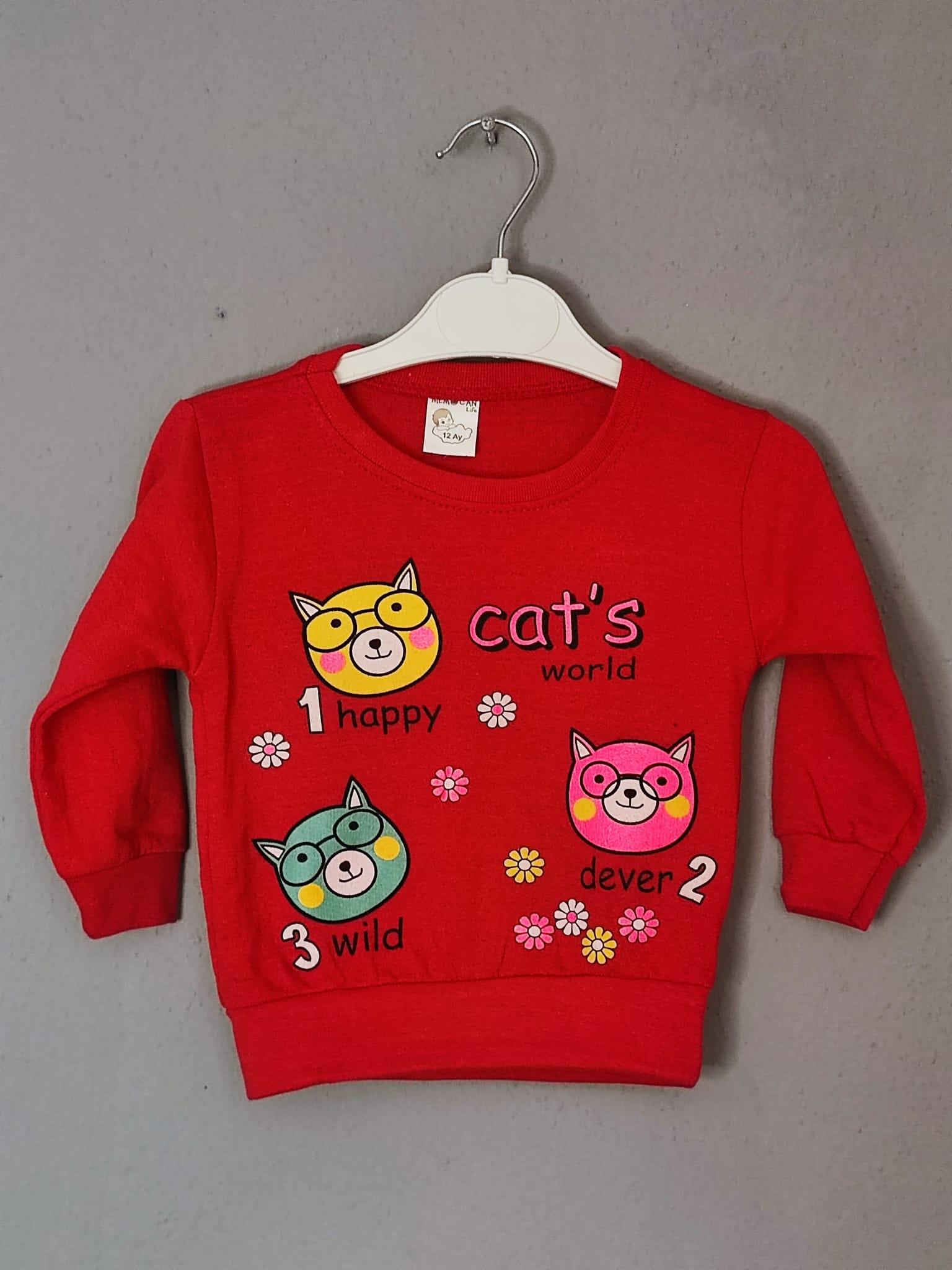 Happy Cats Baskılı Kız Çocuk Takımı - Kırmızı