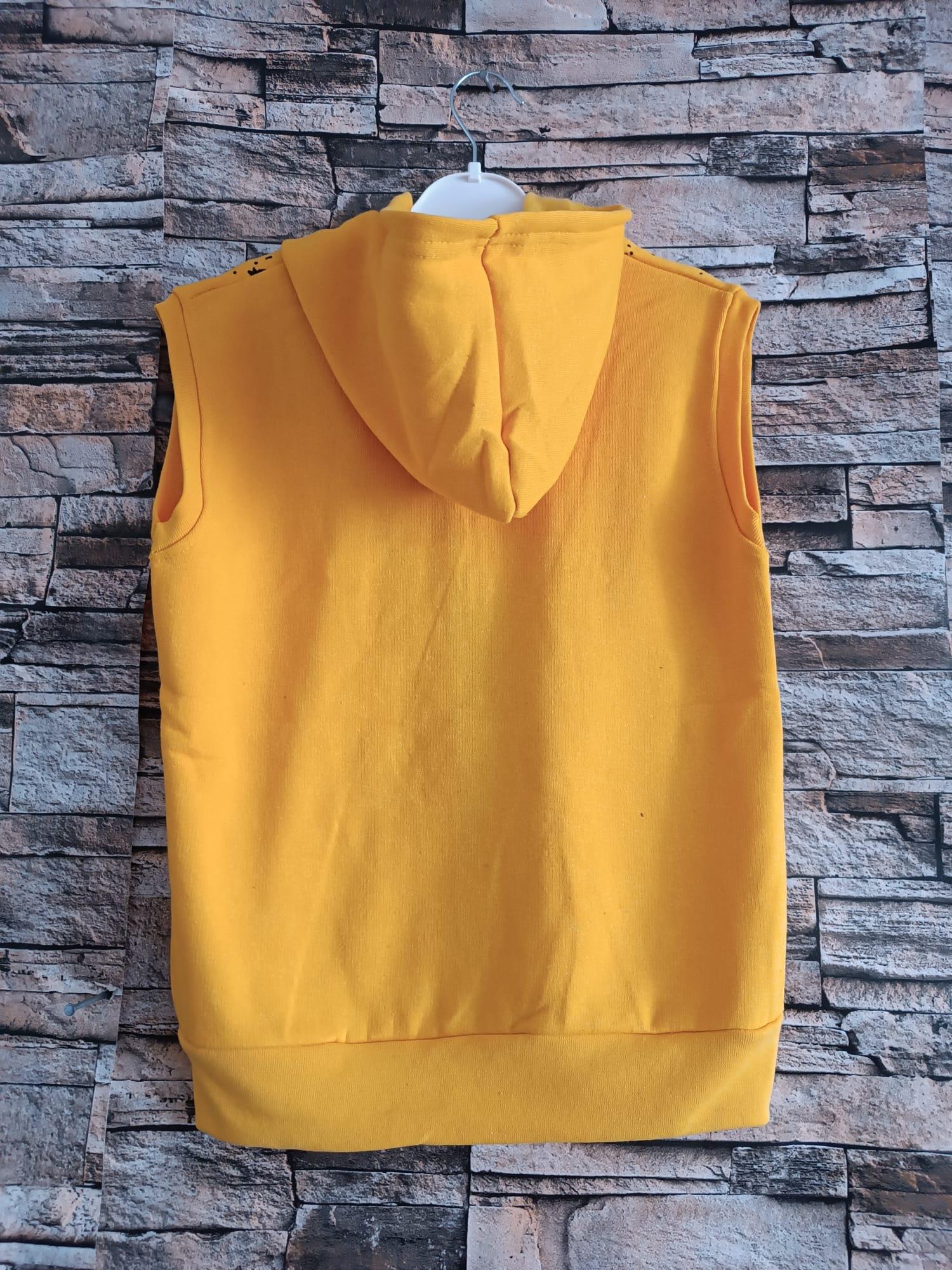 Kedi Baskılı Kapüşonlu Kız Yelek- Sarı