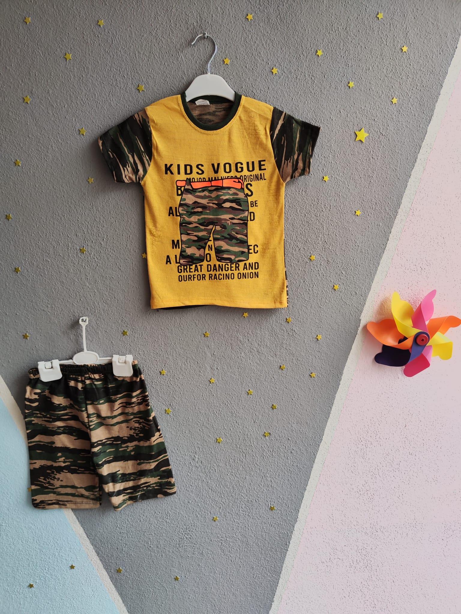 Kids Vogue Baskılı Yazlık Erkek Takım- Sarı