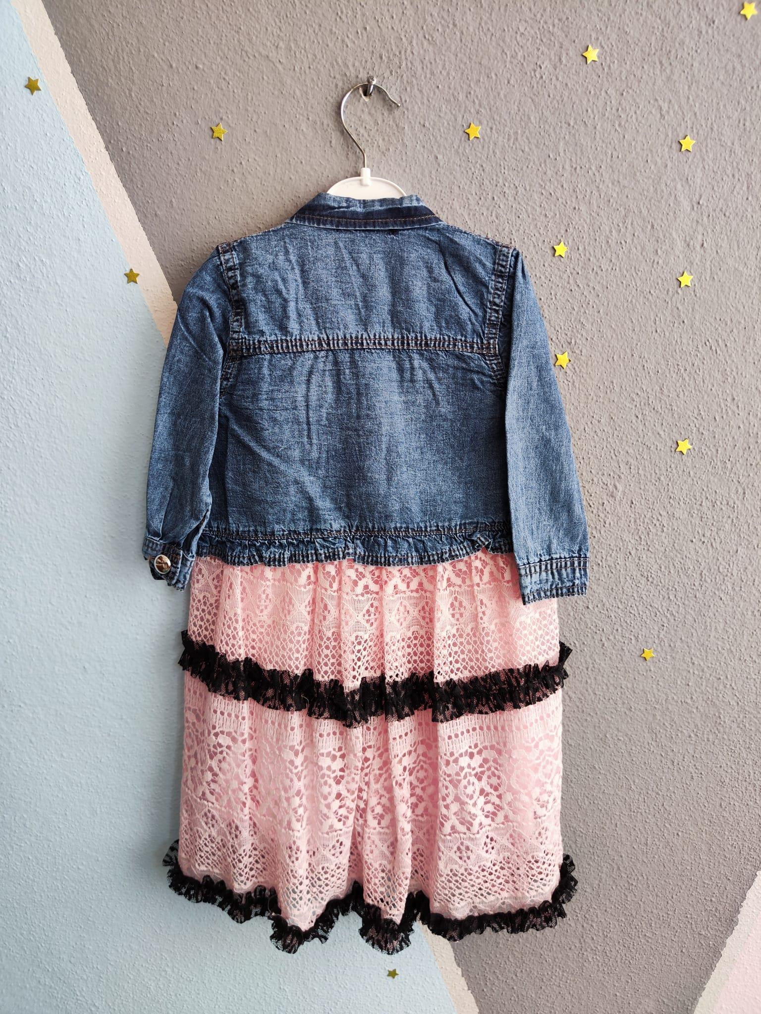 Kot Ceketli Dantelli Kız Elbise - Pembe