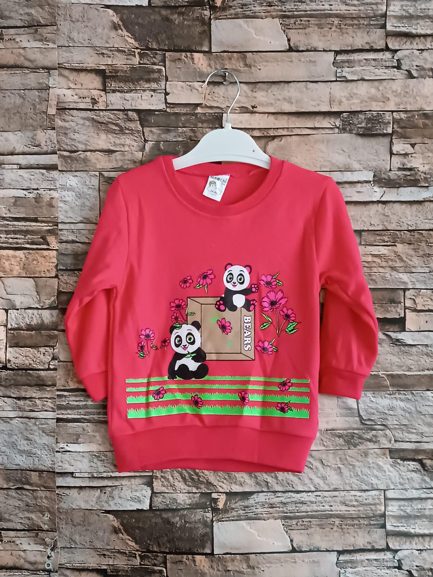 Mevsimlik Panda Baskılı Kız Çocuk Takımı - Nar Çiçeği
