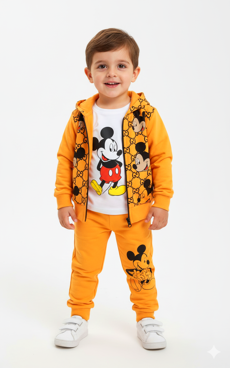 Mickey Baskılı Üçlü Erkek Takım -Sarı