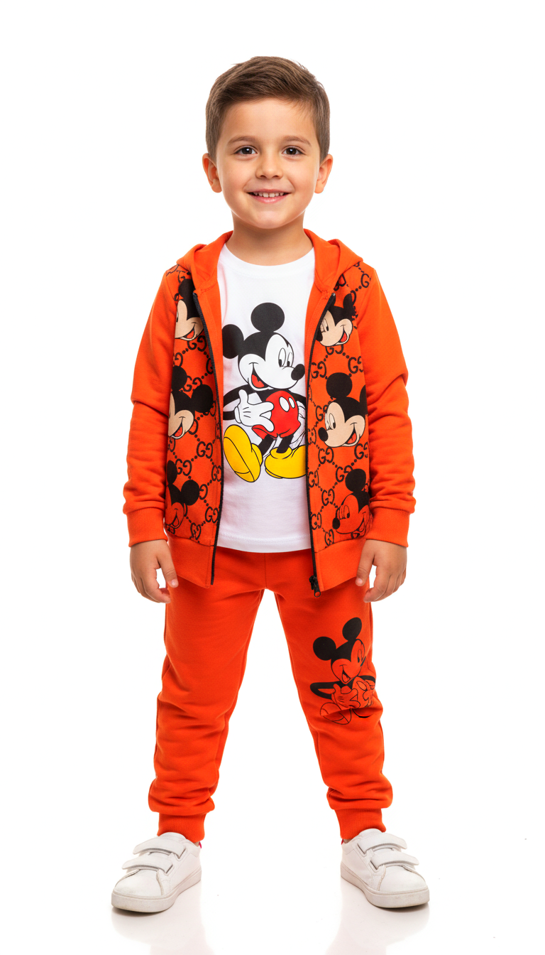 Mickey Baskılı Üçlü Erkek Takım -Turuncu