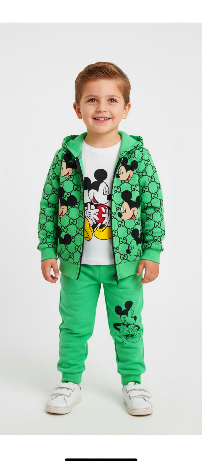 Mickey Baskılı Üçlü Erkek Takım -Yeşil