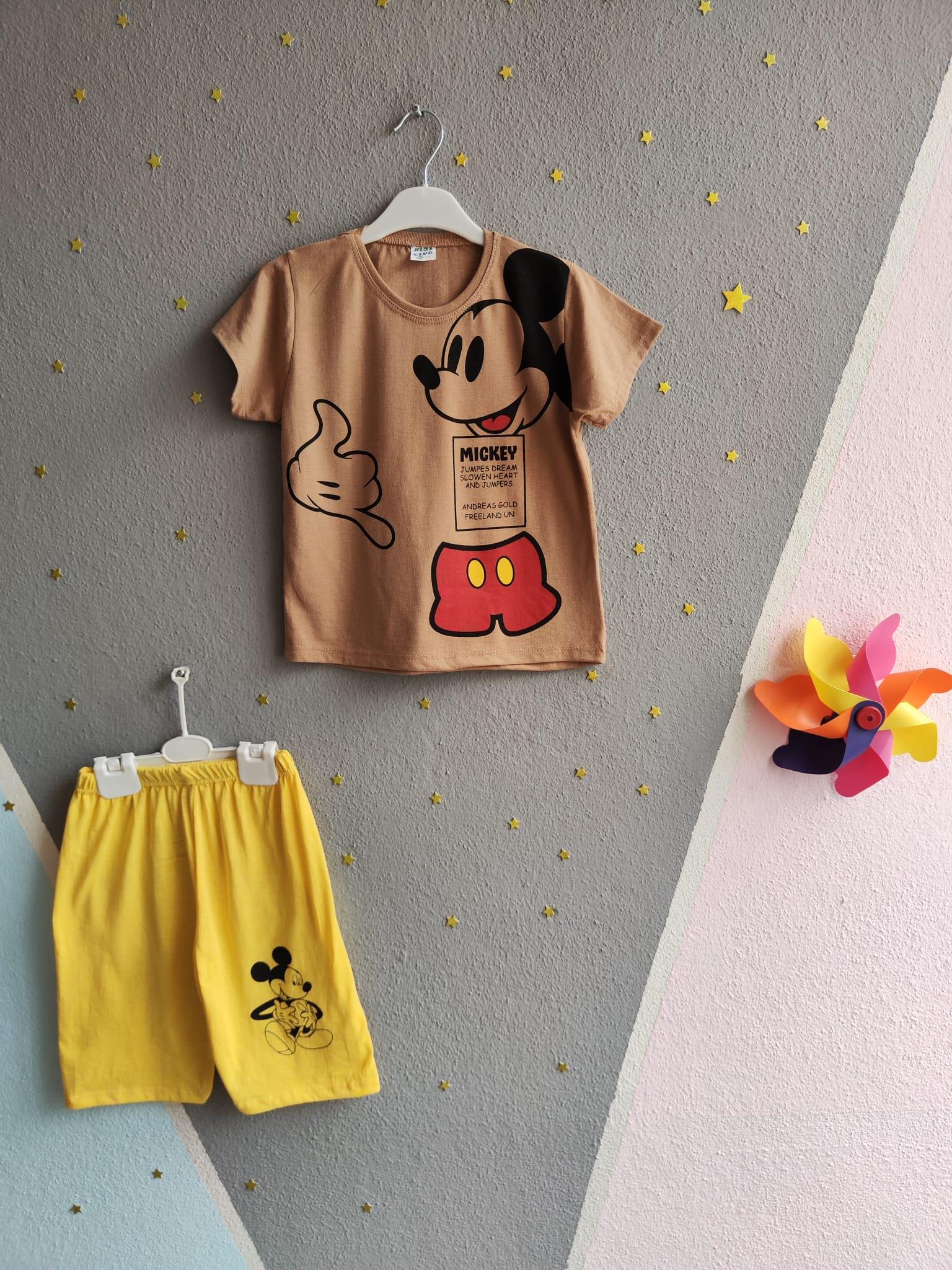 Mickey Baskılı Yazlık Erkek Takım- Sarı