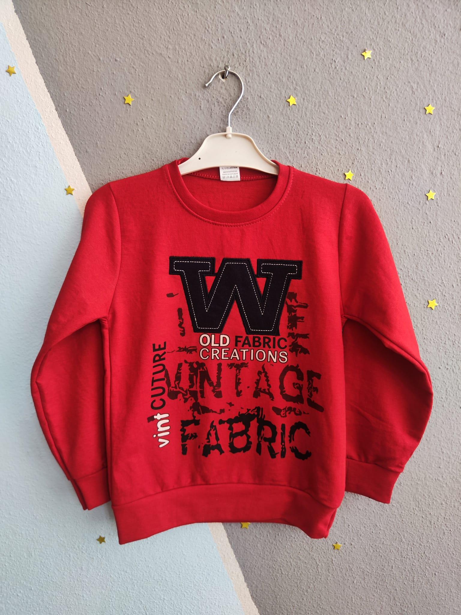 W Baskılı Mevsimlik Erkek Sweat - Kırmızı