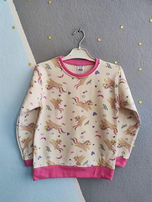 1210 - Unicorn Desenli Kız Takım - Krem