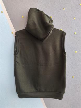 1242 - Mickey  Friends Baskılı Kapüşonlu Erkek Yelek - Haki