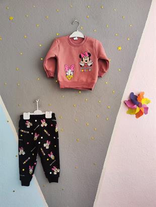 1248 - Minnie Duffy Baskılı Kışlık Aylık Kız Takım - Gül Kurusu