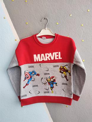1396 -  Marvel Baskılı Mevsimlik Erkek Takım - Gri-Kırmızı