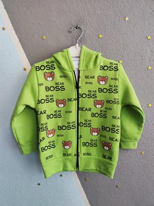 1283 - Boss Bear Baskılı Üç ip Üçlü Erkek Takımı - Yeşil