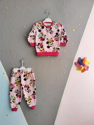 1312 - Minnie Karakter Baskılı Aylık Kız Takım - Pembe