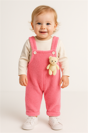 1332 -  Ayıcıklı Bebek Tulum - Neon Pembe