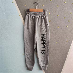 1375 - Happy Baskılı Kapüşonlu Kız Takım - Gri