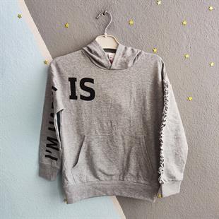 1375 - Happy Baskılı Kapüşonlu Kız Takım - Gri