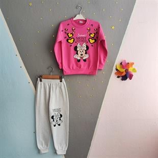1390 - Kalpli Minnie Baskılı Kız Çocuk Takımı - Pembe