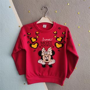 1390 - Kalpli Minnie Baskılı Kız Çocuk Takımı - Fuşya