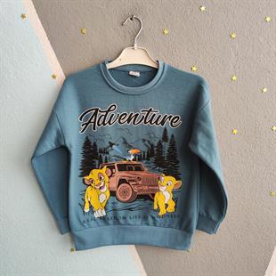 1391 - Adventure Baskılı Erkek Çocuk Takım - buz mavisi