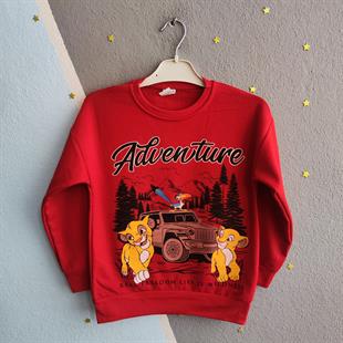 1391 - Adventure Baskılı Erkek Çocuk Takım - kırmızı