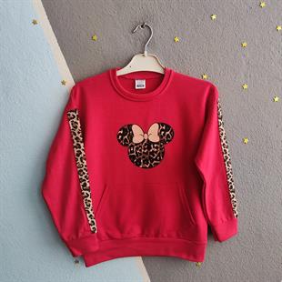 1393 -leopar desen minnie baskılı kız çocuk takımı -nar çiçeği