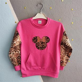 1393 -leopar desen minnie baskılı kız çocuk takımı - pembe 