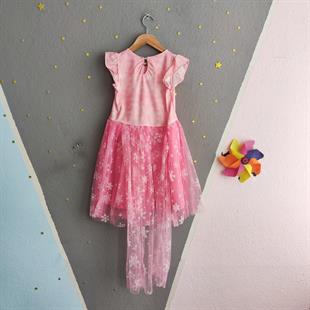 1401 - Karakter Baskılı Tüllü Kız Elbise - Pembe