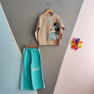 1421 - Karakter baskılı arkası desenli kız çocuk takımı - Yeşil