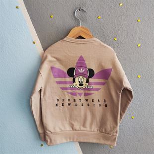 1421 - Karakter baskılı arkası desenli kız çocuk takımı - Lila