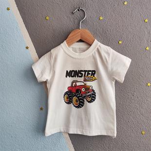 1433 - Monster Baskılı Yazlık Erkek Çocuk Takım - Kırmızı
