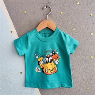 1436 - Araba Baskılı Yazlık Erkek Çocuk Takım -  Yeşil