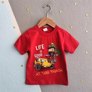 1453 - Life is Good Baskılı Yazlık Erkek Çocuk Takım - Kırmızı